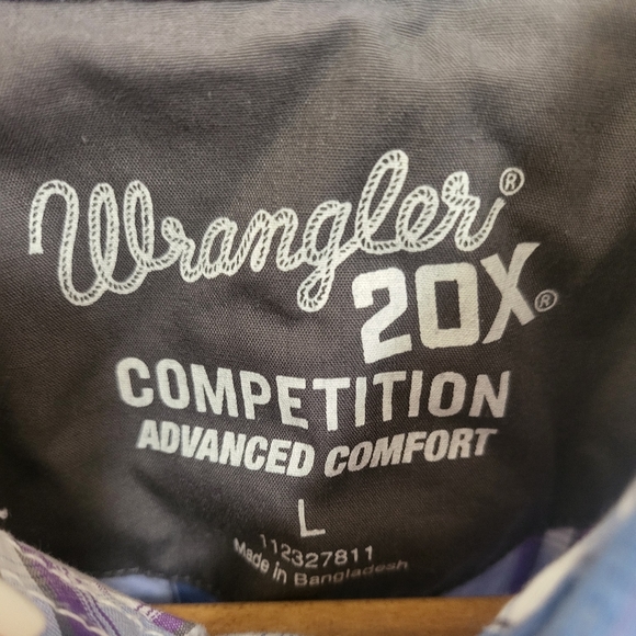 🌿Wrangler 20X Competition Mens Lavender/Blue/White Plaid Pearl Snap Shirt - Picture 4 of 9